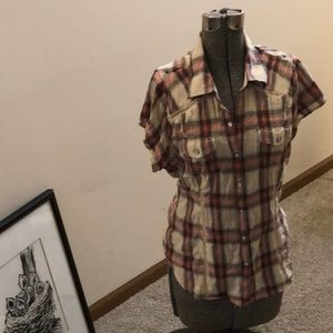 Harley-Davidson cap-sleeve button up blouse